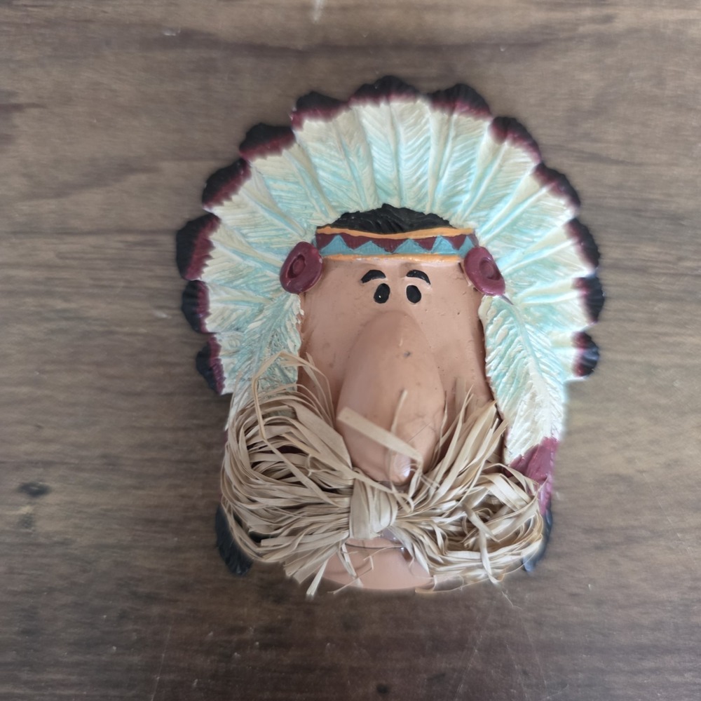 Vintage Native American Indian Chief Magnet Handpainted Ceramic 2.5" x 2"β